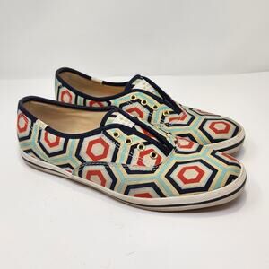 Kate Spade Keds Champion Geo Slip On Canvas Sneakers Size 7.5 Red Blue Retro